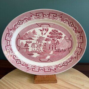 Antique Old Willow Swinnertons Staffordshire England Oval Platter 13" X 10" Red